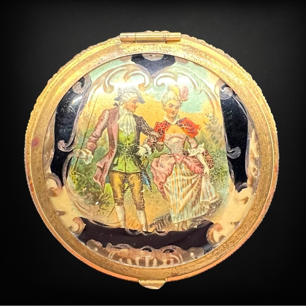 Classic Rococo Items Vintage Enamel “Couple” Rococo Style Brass Rouge & Mi… - Gem
